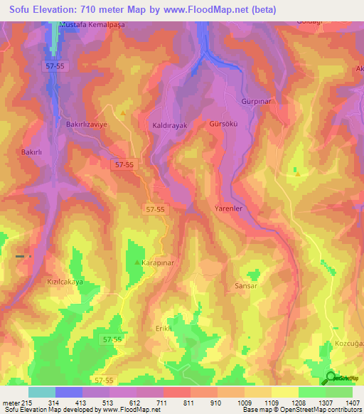 Sofu,Turkey Elevation Map