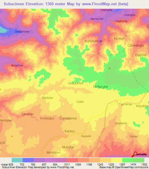 Sobucimen,Turkey Elevation Map