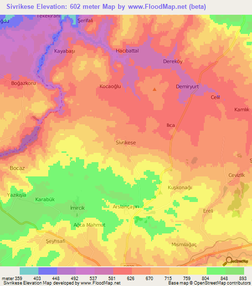 Sivrikese,Turkey Elevation Map