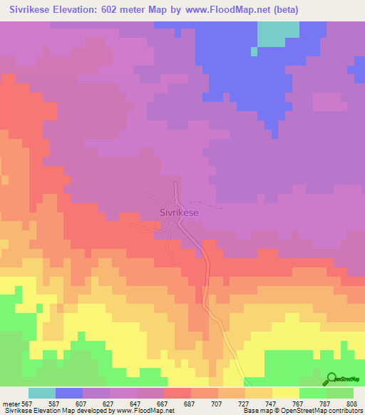 Sivrikese,Turkey Elevation Map