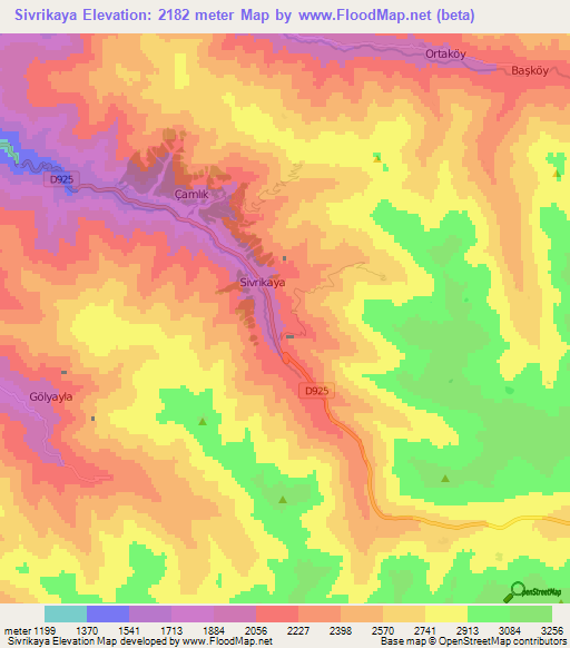 Sivrikaya,Turkey Elevation Map