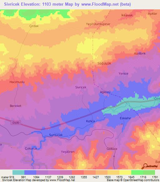 Sivricek,Turkey Elevation Map