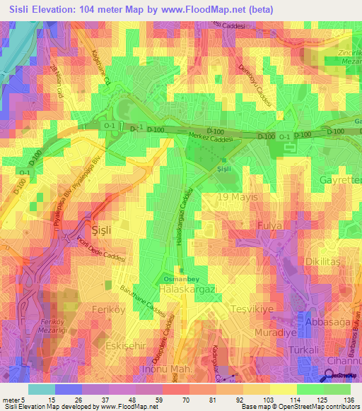 Sisli,Turkey Elevation Map