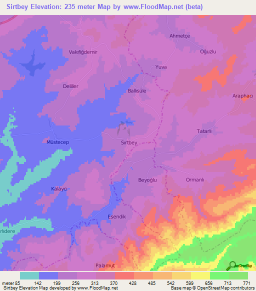 Sirtbey,Turkey Elevation Map