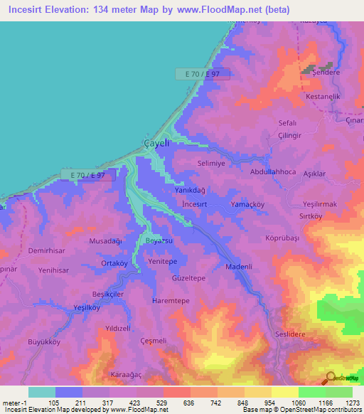 Incesirt,Turkey Elevation Map