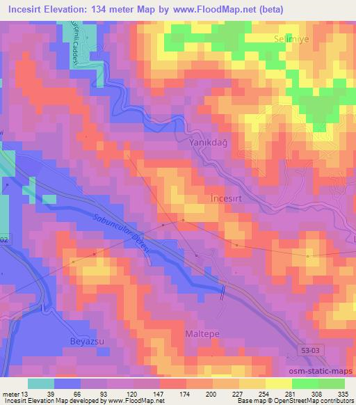 Incesirt,Turkey Elevation Map