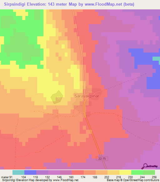 Sirpsindigi,Turkey Elevation Map