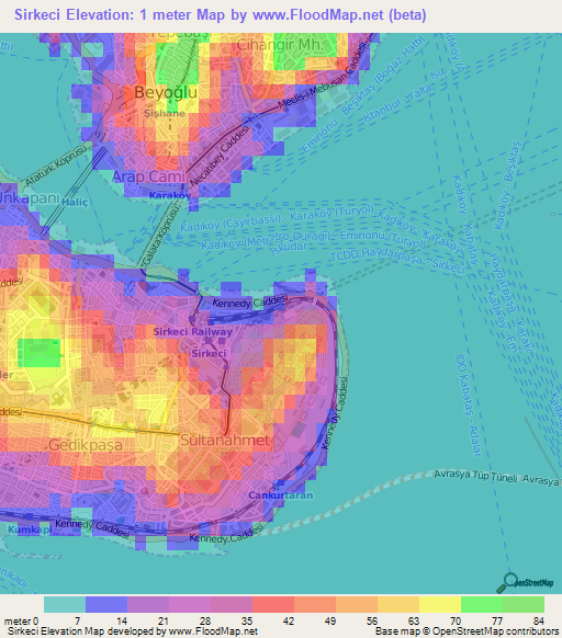 Sirkeci,Turkey Elevation Map