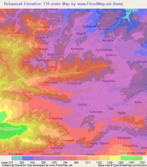 Sirbasmak,Turkey Elevation Map