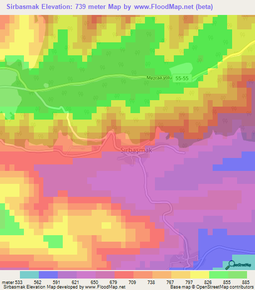 Sirbasmak,Turkey Elevation Map