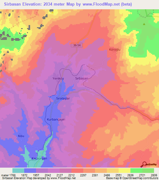 Sirbasan,Turkey Elevation Map