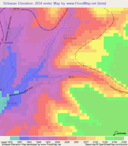 Sirbasan,Turkey Elevation Map