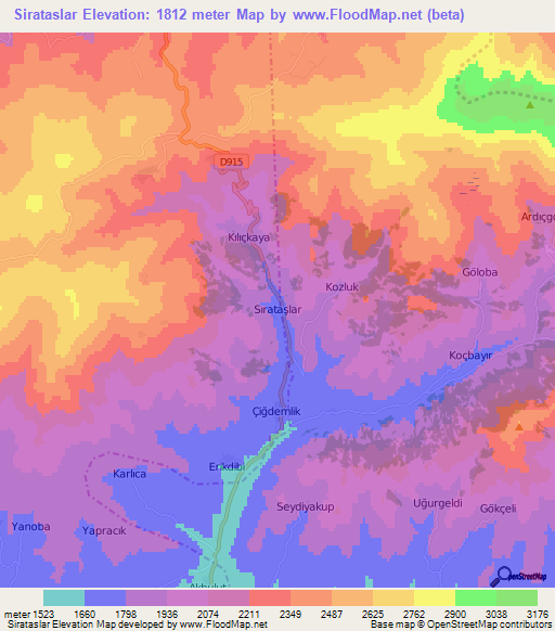 Sirataslar,Turkey Elevation Map