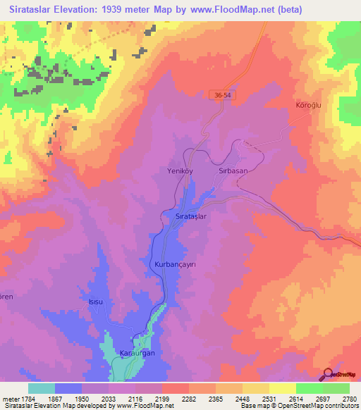 Sirataslar,Turkey Elevation Map