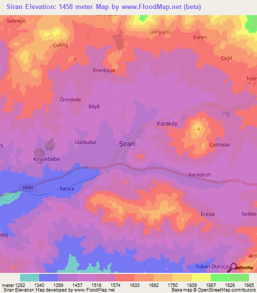 Siran,Turkey Elevation Map