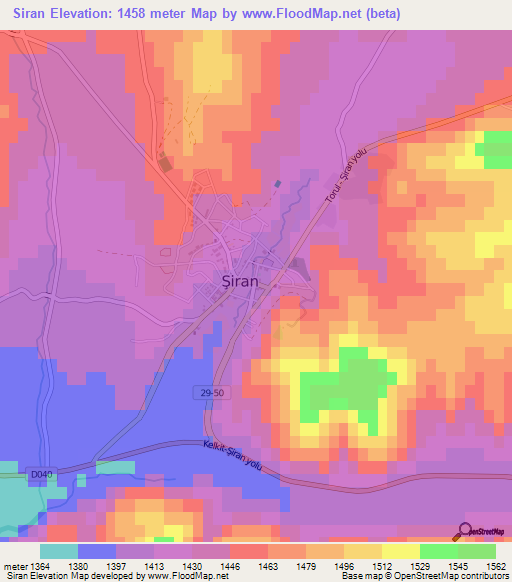 Siran,Turkey Elevation Map