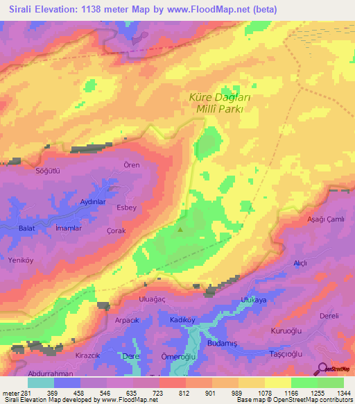 Sirali,Turkey Elevation Map