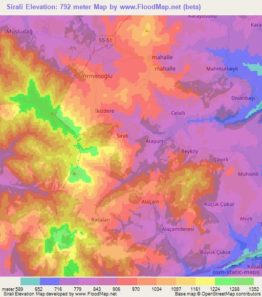 Sirali,Turkey Elevation Map