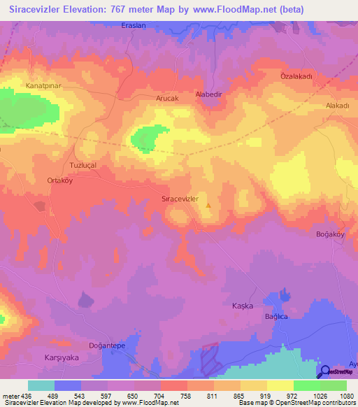 Siracevizler,Turkey Elevation Map