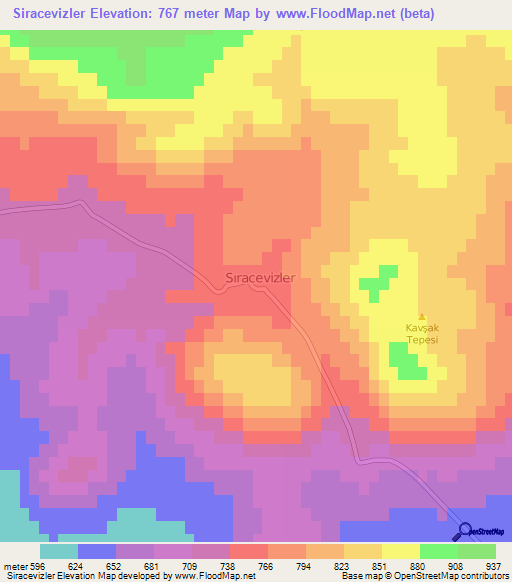 Siracevizler,Turkey Elevation Map