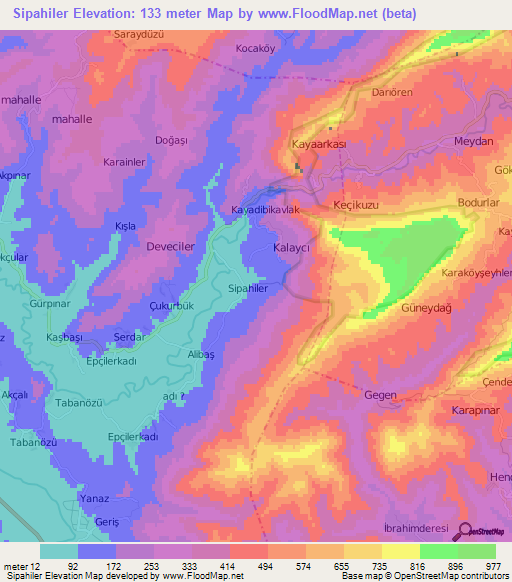 Sipahiler,Turkey Elevation Map