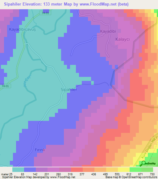 Sipahiler,Turkey Elevation Map