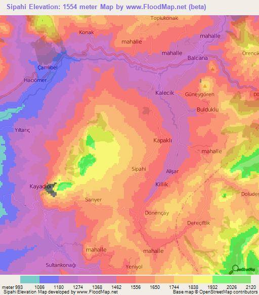 Sipahi,Turkey Elevation Map