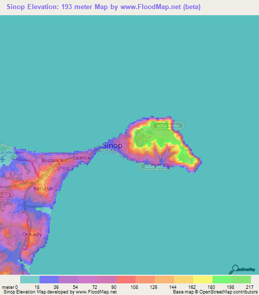 Sinop,Turkey Elevation Map