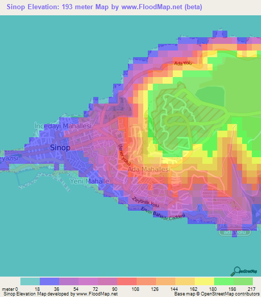 Sinop,Turkey Elevation Map