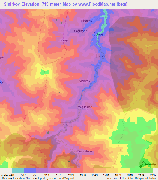 Sinirkoy,Turkey Elevation Map