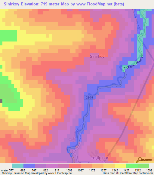 Sinirkoy,Turkey Elevation Map