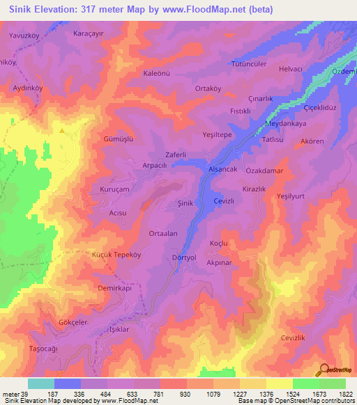 Sinik,Turkey Elevation Map