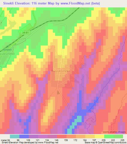 Sinekli,Turkey Elevation Map