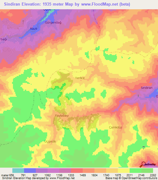 Sindiran,Turkey Elevation Map