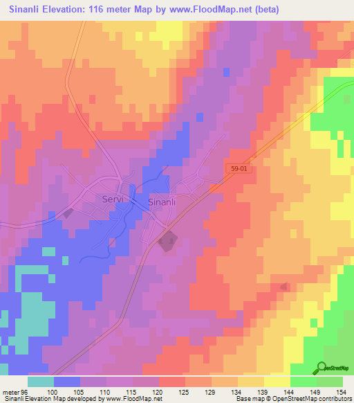 Sinanli,Turkey Elevation Map