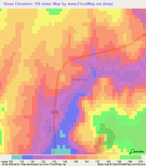 Sinan,Turkey Elevation Map