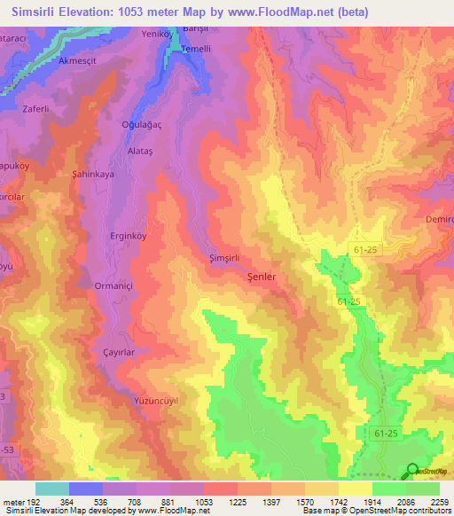 Simsirli,Turkey Elevation Map