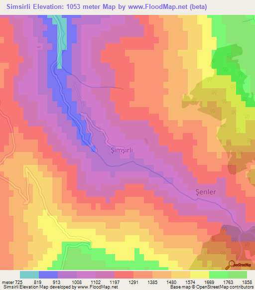 Simsirli,Turkey Elevation Map