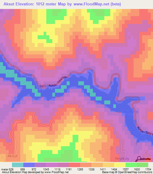 Aksut,Turkey Elevation Map