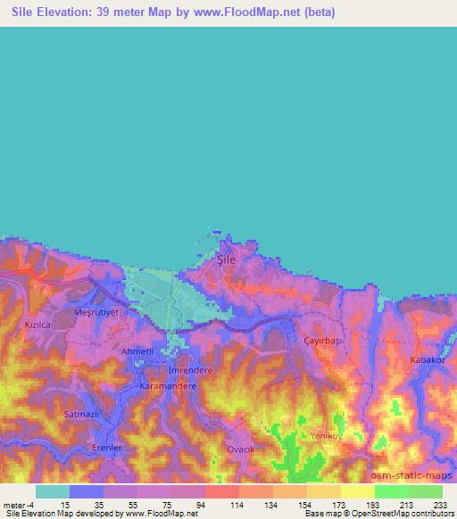 Sile,Turkey Elevation Map