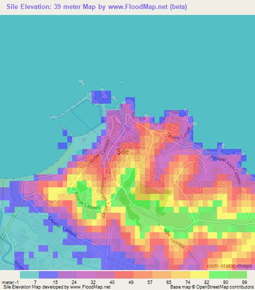 Sile,Turkey Elevation Map