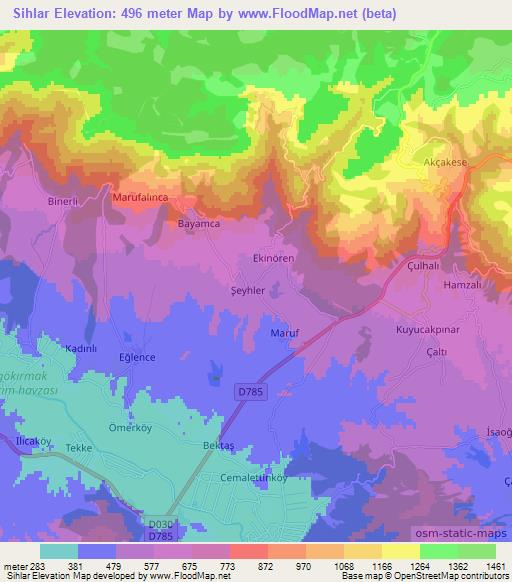 Sihlar,Turkey Elevation Map