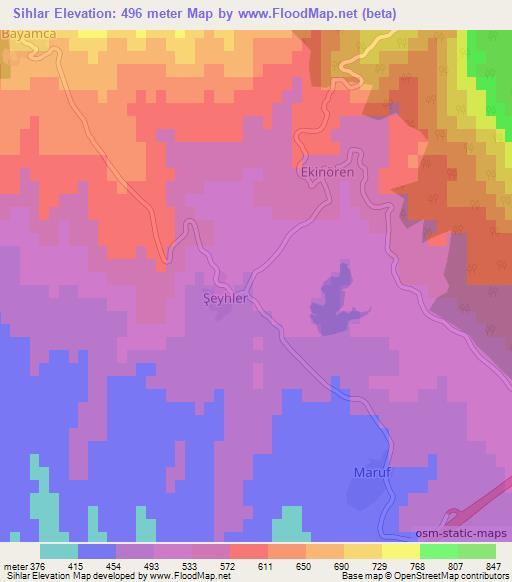 Sihlar,Turkey Elevation Map