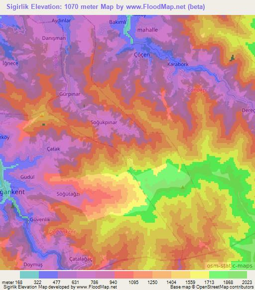 Sigirlik,Turkey Elevation Map