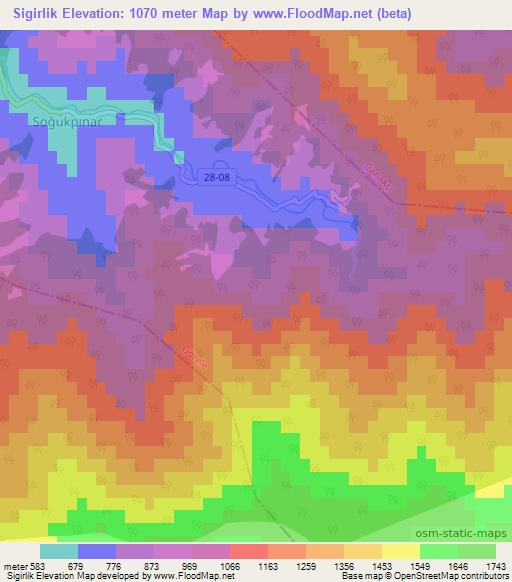 Sigirlik,Turkey Elevation Map