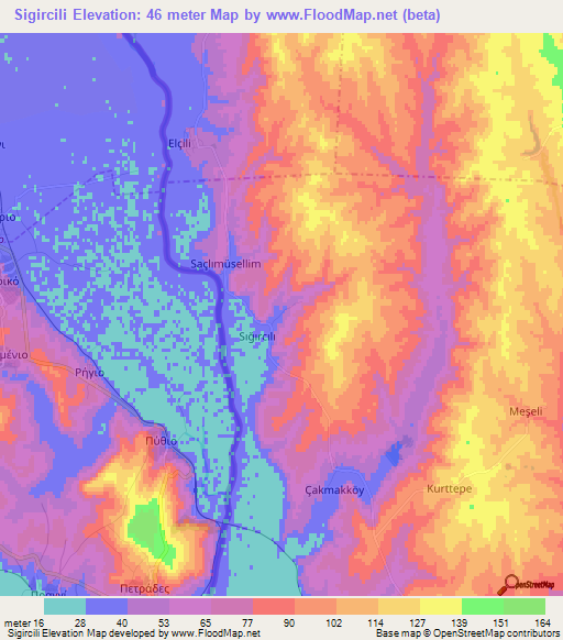 Sigircili,Turkey Elevation Map