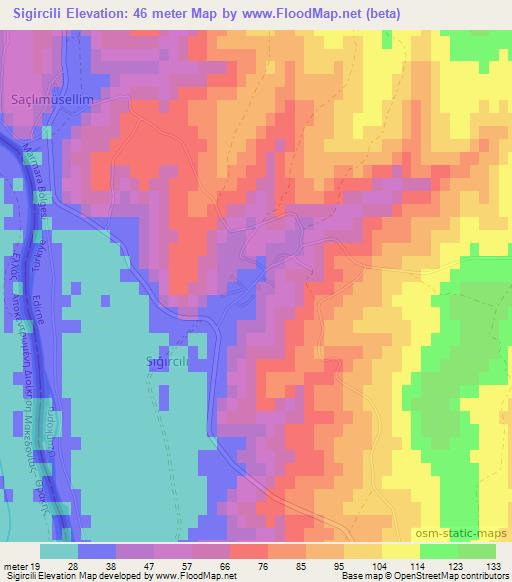 Sigircili,Turkey Elevation Map