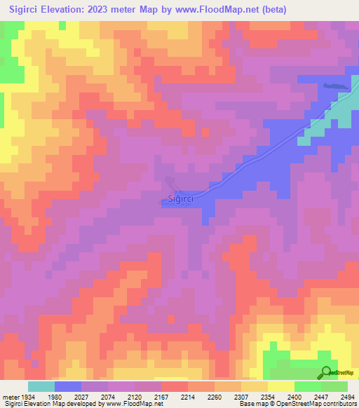 Sigirci,Turkey Elevation Map