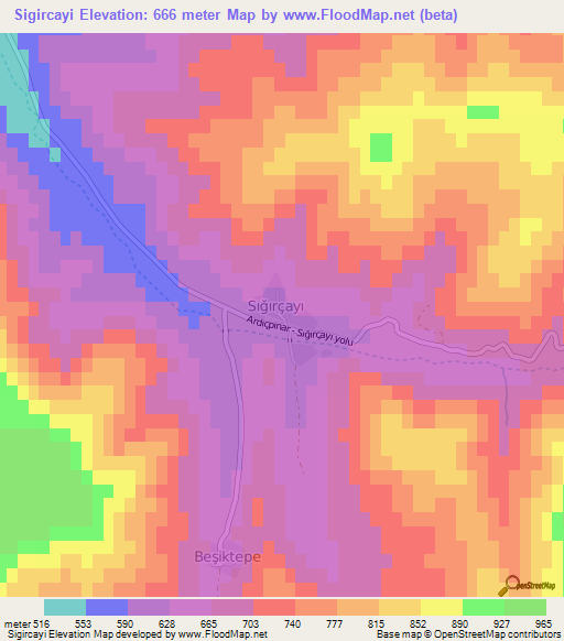 Sigircayi,Turkey Elevation Map