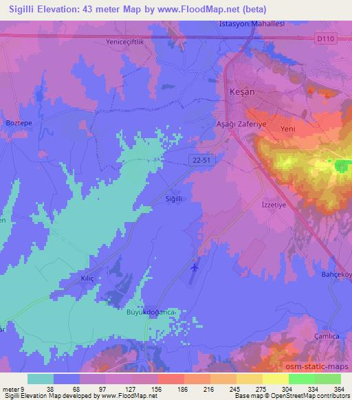 Sigilli,Turkey Elevation Map